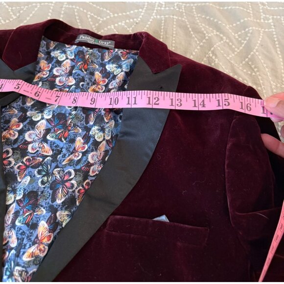 Paisley & Gray Burgundy Velvet Blazer Slim Fit 36R Retro Punk Goth Read - Picture 5 of 15